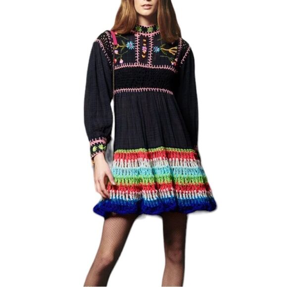 Celia B Scarlet Floral Embroidered Mini Dress Black Multi Women’s Size Medium - Picture 1 of 12